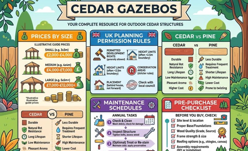 Cedar Gazebos UK: Sizes, Prices, and Planning Rules 2026
