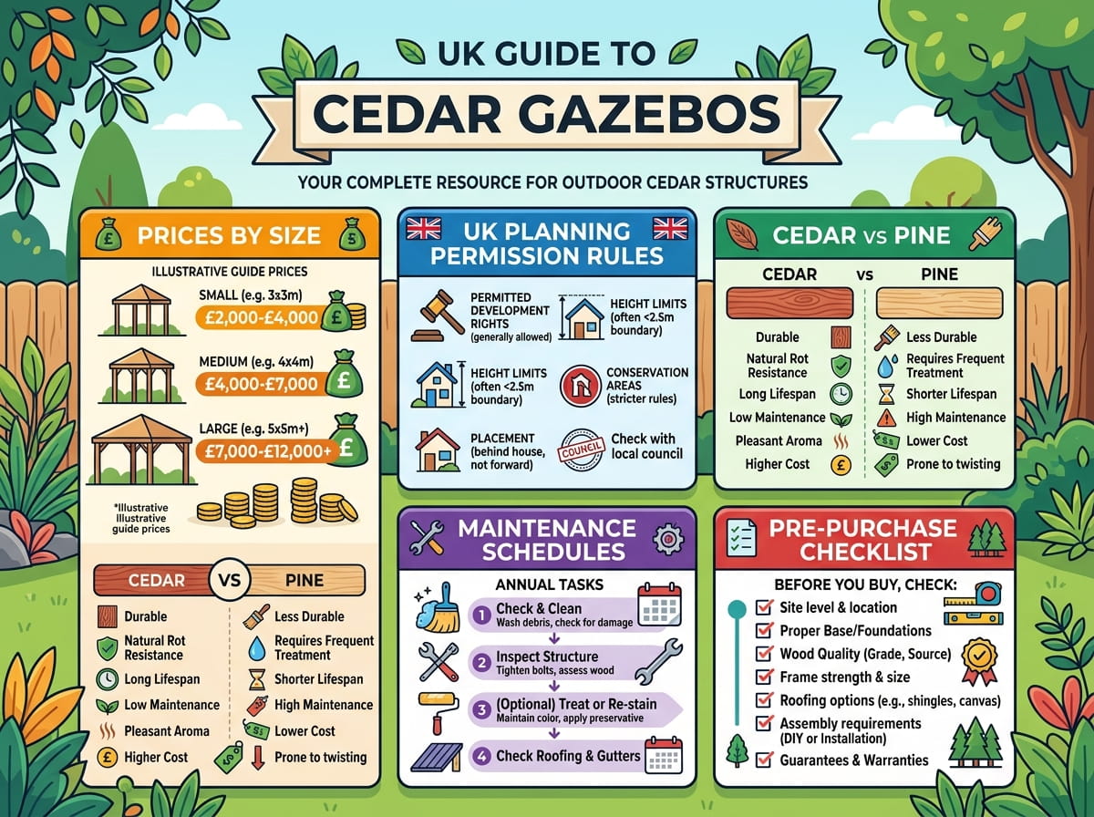 Cedar Gazebos UK: Sizes, Prices, and Planning Rules 2026
